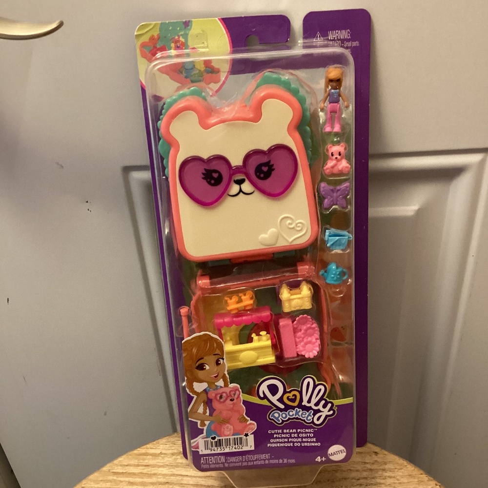 New Polly Pocket CUTIE BEAR PICNIC Mini Play Set Toy Pet and Food Theme 🧸🧺🦋